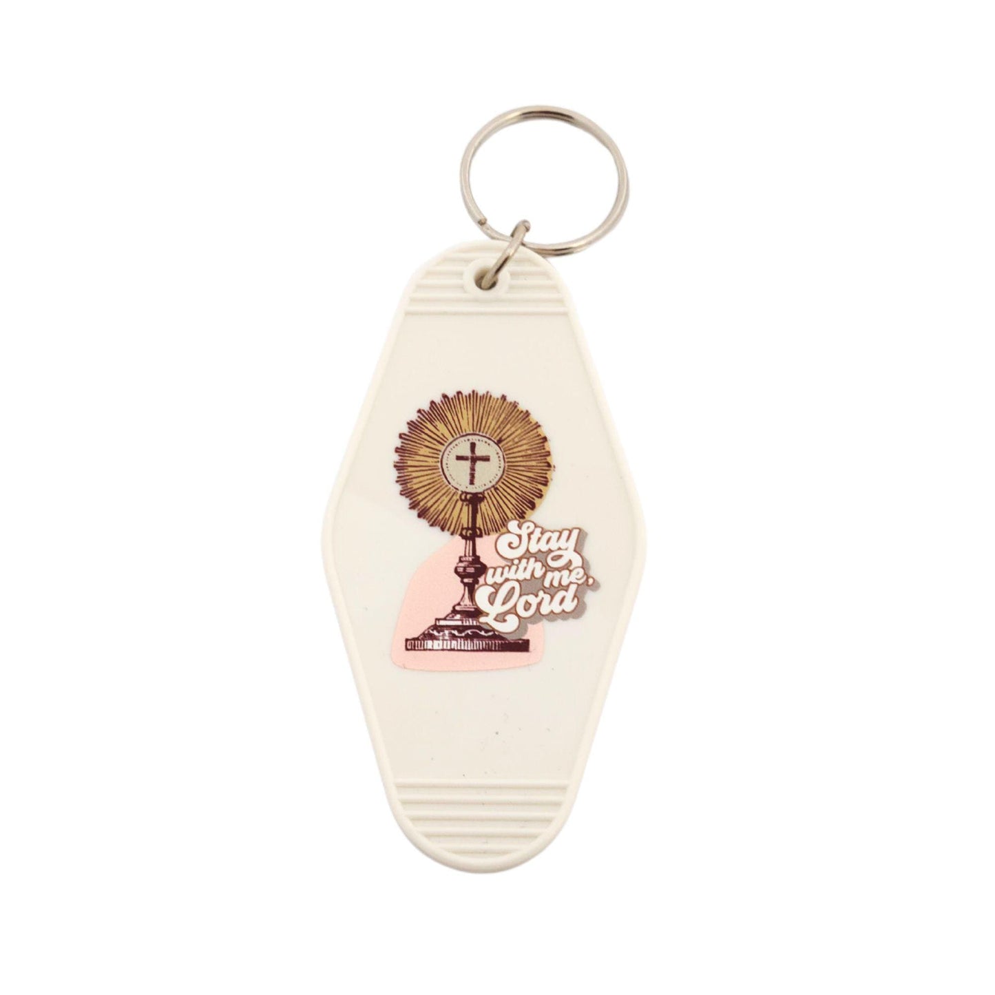 Retro Catholic Motel Keychain | Faith-Inspired Key Tag | Vintage Style Keychain | Saint and Bible Quote Key Tags