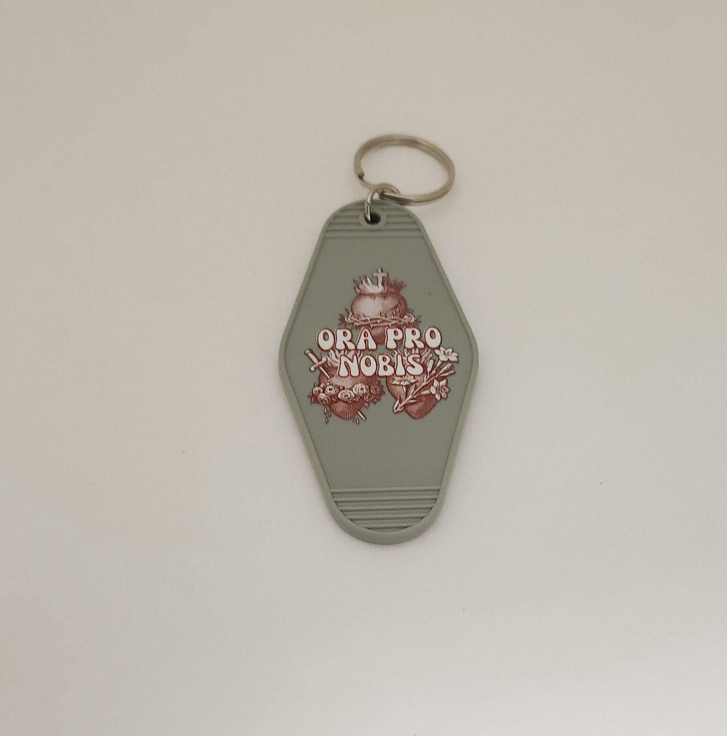 Catholic Holy Family Hearts Retro Motel Key Chain