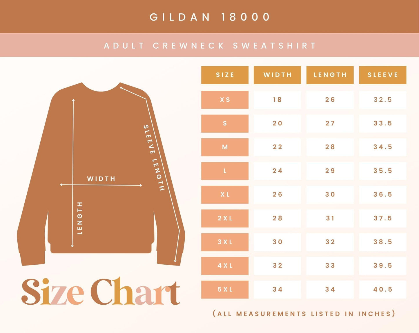 a size chart for a sweater with measurements