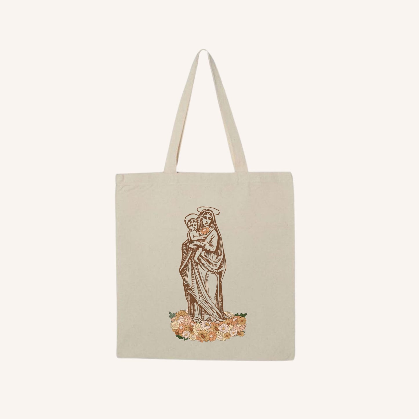 Catholic Canvas Tote Bag, Mass Bag for Catholic Moms, Aesthetic Gift for Catholics, Vintage Missal Engraving of Mary and Jesus