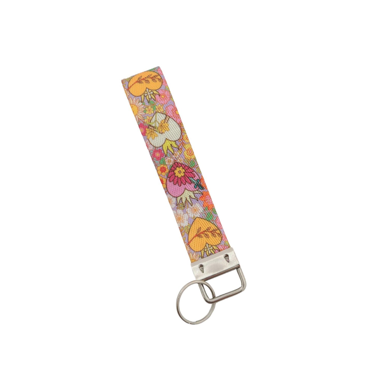 Holy Family Hearts Wristlet Keychain with Hand-Drawn Hearts & Bright Florals, Catholic Key Wristlet